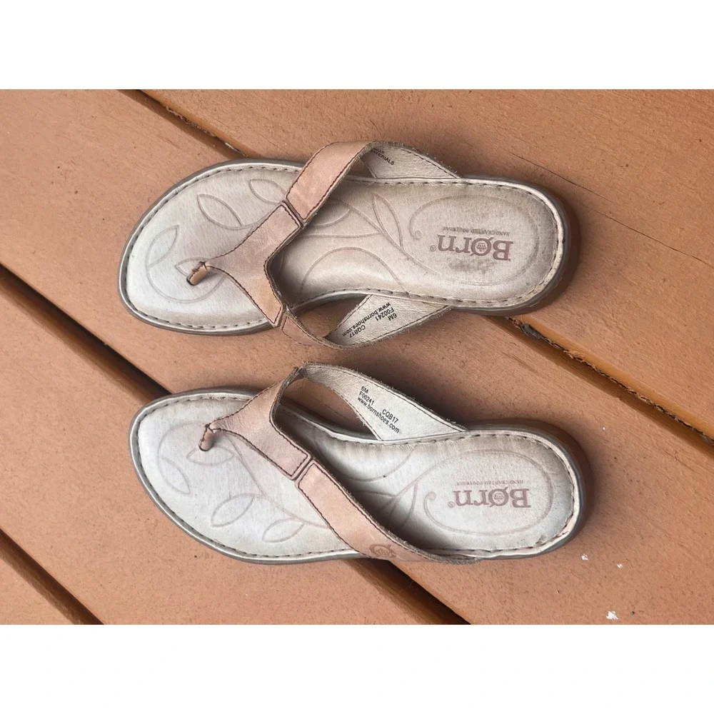 Born Womens Leather‎ Thong Sandals Tan Flip Flops F00241 CQB17 Size 6M